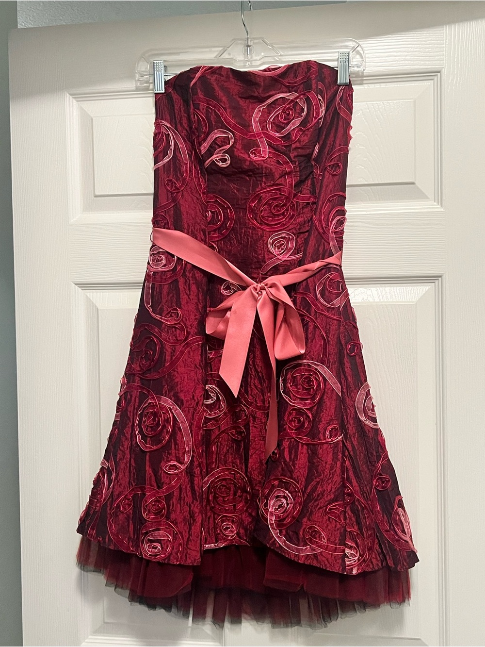 Burgundy Swirl Party Dress with Pink Sash